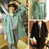 2016春装新款韩版中长款工装风衣大码长袖polo领显瘦bf外套学生女