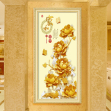 新玄关装饰画客厅房间走廊过道欧式墙面挂画餐厅竖版壁画黄金牡丹