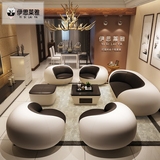 创意真皮沙发 个性简约时尚客厅弧形家具 单人三人位办公黑白组合
