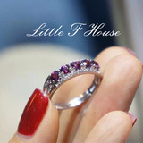 独家设计 顶级紫牙乌石榴石 纯银镶嵌高级锆石戒指指环 天然水晶