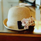 甜美可爱复古花朵圆顶渔夫帽可折叠草帽春夏环保遮阳帽沙滩帽洋气