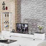 华人顾家 时尚客厅电视柜 钢化黑玻璃 实木抽屉 白色烤漆电视机柜