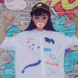 Qian 夏季新品 少女定制 童趣涂鸦刺绣宽松软妹衬衫 动物衬衣