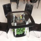 双层玻璃方桌小户型不锈钢餐桌椅组合 圆桌接待洽谈桌子一桌四椅