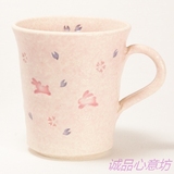 樱花兔子日本京都清水烧月光下见窑陶瓷马克杯原装茶杯子生日礼物