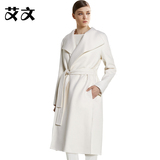 简曈艾文高档羊绒系带大衣修身2015新中长款收腰白大翻领外套E521