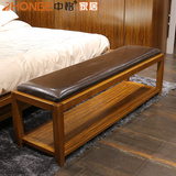中格家具现代中式仿皮实木床尾凳简约仿皮换鞋凳长凳卧室家具床凳