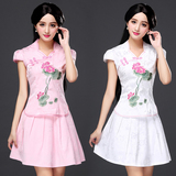 2016夏装新款韩版旗袍套装上衣短裙两件套复古改良学生少女旗袍潮