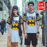 2016年网红潮人男女情侣装女装长款T恤夏装蝙蝠侠印花插肩袖短袖
