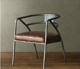 美式复古铁艺办公会议座椅实木餐桌椅简约单人靠背椅咖啡厅皮革椅