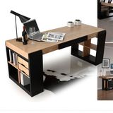 加长书桌 个性 办公桌 双人电脑桌 实木贴皮 黑橡木+木本色10129