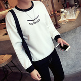 秋季韩版男士修身套头卫衣大码休闲圆领印花棒球服外套长袖T恤潮