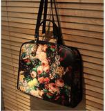 欧美风油画链条包2015新款时尚玫瑰花女包单肩斜挎手提包定型包包