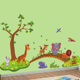 墙贴客厅幼儿园教室贴画卡通儿童房宝宝卧室卡通装饰贴纸动物过桥