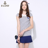 ELAND韩国衣恋夏季新品 海军风条纹拼接连衣裙EEOM52521N专柜正品