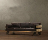 北欧做旧实木沙发椅LOFT工业酒吧休闲靠背沙发椅古典怀旧麻布沙发