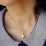 天然淡水珍珠项链吊坠正品 10-11mm 水滴形 强光 925银 镶钻