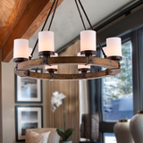设计师美式餐厅灯烛台北欧简约创意客厅圆形复古个性实木木头吊灯
