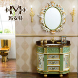 玛安特 特色个性彩绘欧式洗手台仿古实木卫浴柜落地式浴室柜 绿色