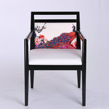 新中式家具牡丹餐椅现代形象椅酒店餐厅休闲椅书椅实木扶手椅特价