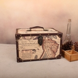 复古地图带锁收纳箱整理小箱子小盒子收藏储物箱子化妆盒秘密盒子