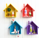 zakka实木做旧彩色小房子置物架搁板幼儿园儿童房装饰壁挂壁饰
