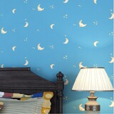 环保无纺布墙纸 现代简约蓝色星星月亮儿童房壁纸 客厅卧室墙纸