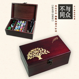 包邮 实木针线盒 韩国风针线套装缝纫线家用收纳盒针线包结婚礼品