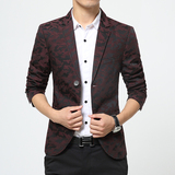 2016灰色修身蓝色常规红色青年最新款小长袖韩版印花西服男外套