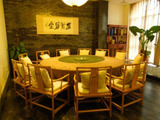 新中式家具老榆木餐桌圆桌 中式圆桌一桌六椅 实木餐桌椅组合圆桌