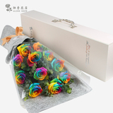 上海同城鲜花速递 七彩玫瑰进口鲜花礼盒 生日求婚圣诞节预定全国