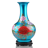 景德镇陶瓷器 水晶釉天蓝花瓶 花开富贵赏瓶现代时尚家饰客厅摆件