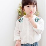 小时候童品2016新款春装儿童女童韩版纯色长袖绣花圆领衬衣衬衫