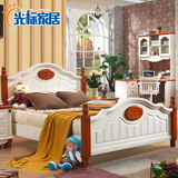 儿童床男女孩1.2米1.5王子公主单双人床实木高箱美式乡村卧室家具