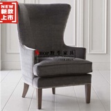 新款欧式皮艺沙发单人高背老虎椅美式新古典沙发椅休闲咖啡厅椅子