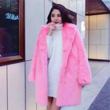大衣女中长款冬季新品通勤甜美粉色毛茸茸宽松大码加厚仿皮草外套