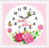 十字绣钟表挂钟新款简约现代套件客厅卧室时钟玫瑰花卉小幅印花布