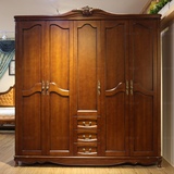 家具美式乡村实木衣柜五门整体组合5门大衣橱深色复古衣柜2.2米