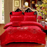 绣花四件套高档床上用品结婚礼床品新婚庆多件套件套大红色床单被