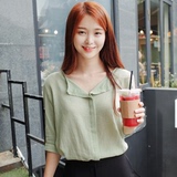 韩国代购Cherrykoko时尚清新甜美条纹暗花纯色气质衬衫C66PHBL48