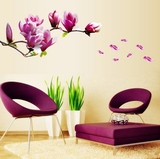 墙贴纸 贴画可移除贴纸紫色玉兰花 中国风墙画卧室床头贴客厅沙发