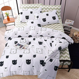 北欧宜家风全棉床品韩版简约四件套纯棉猫咪头床上用品被套床单