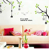 绿叶树枝小鸟自粘墙贴纸 客厅卧室房间背景墙壁装饰贴画清新浪漫