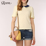 ROEM韩国罗燕夏季新品女波浪翻领波点短袖T恤RCLW32302G专柜正品