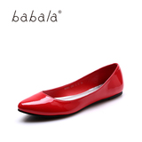 芭芭拉新品纯色浅口PU平跟鞋低跟通勤尖头女士包头单鞋子