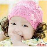 韩版0-2岁新生婴儿男女宝宝公主可爱春夏假发蕾丝发带假发饰帽子