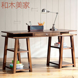 美式乡村经典书桌 100%纯实木写字台 咖啡色创意1.4米写字桌 定制