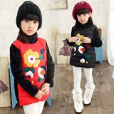 童装女童加绒加厚打底衫棉卫衣2015冬装新款韩版儿童套头棉衣外套