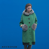MOVEUP幻走正品 2015女装冬季新品 简洁中长款条纹呢子连帽外套