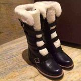 冬季新款雪地靴真皮中筒女靴头层牛皮平跟羊毛口加绒加厚女式靴